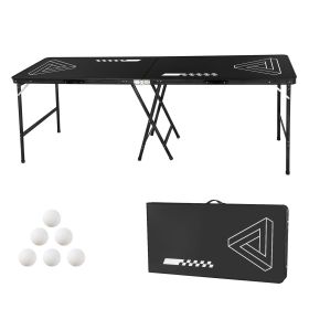 8 Foot Portable Beer Pong Table, Foldable 36 inch Heightened Table, Carrying Handles and 6 Pong Balls, Lightweight Tailgate Table for Office
