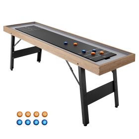 7 ft Shuffleboard Table, 2 in 1 Shuffleboard and Tabletop Curling Combo Game, Compact Shuffle Board with Smooth Surface, Folding Legs, 8 Pucks
