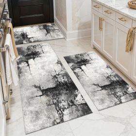 Three-piece kitchen rug set, non-slip and washable, abstract pattern kitchen hallway rug, soft and comfortable, suitable for sinks, floors, entra (Main Material: Polyester, Main Color: White)