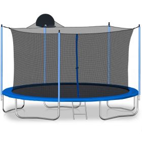 12FT Trampoline for Adults & Kids with Basketball Hoop, Outdoor Trampolines w/Ladder and Safety Enclosure Net for Kids and adults (Color: as Pic)