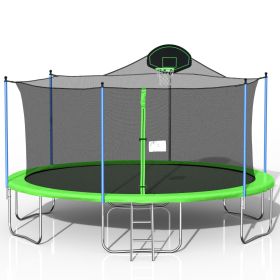 16FT Trampoline for Adults & Kids with Basketball Hoop, Outdoor Trampolines w/Ladder and Safety Enclosure Net for Kids and Adults (Color: as Pic)