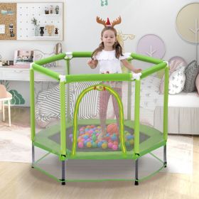 55'' Toddlers Trampoline with Safety Enclosure Net and Balls, Indoor Outdoor Mini Trampoline for Kids (Color: as Pic)