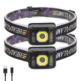 2Packs Rechargeable Motion Sensor Headlamp 6 Light Modes COB XPG Headlight Torch Flashlight For Fishing Running Camping Hiking (Option: 2PACK)